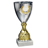Pokal Klondike, gold/silber, mit Logo oder Sportmotiv