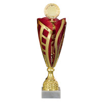 Pokal Jena, gold/rot, mit Logo oder Sportmotiv