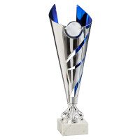 Pokal Grace, silber/blau, mit Logo oder Sportmotiv