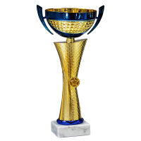 Pokal Gerda, gold/blau, mit Logo oder Sportmotiv