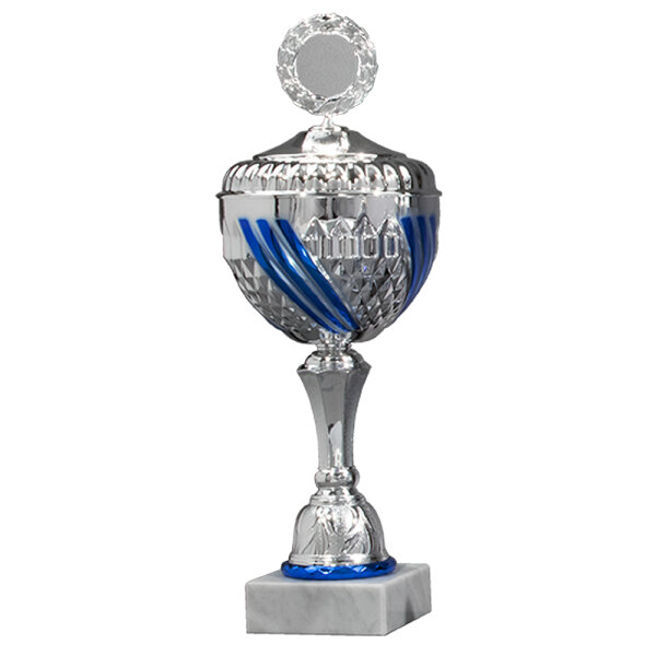 Pokal Daydream, silber/blau, 12 Größen, mit Logo oder Sportmotiv, 28-50 cm