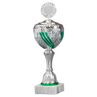 Pokal Ronja, silber/grün, mit Logo oder Sportmotiv