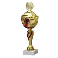 Pokal Nerina, gold/rot, mit Logo oder Sportmotiv