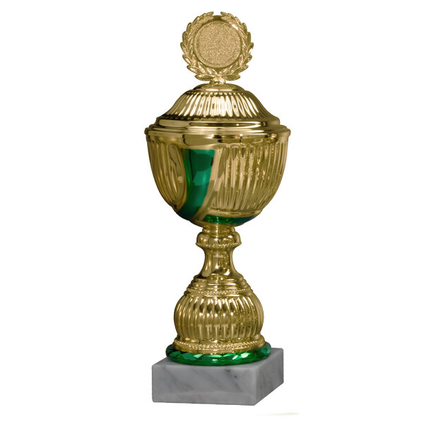 Pokal Farina, gold/grün, 10 Größen, mit Logo oder Sportmotiv, 27-44 cm