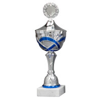 Pokal Wilma, silber/blau, mit Logo oder Sportmotiv