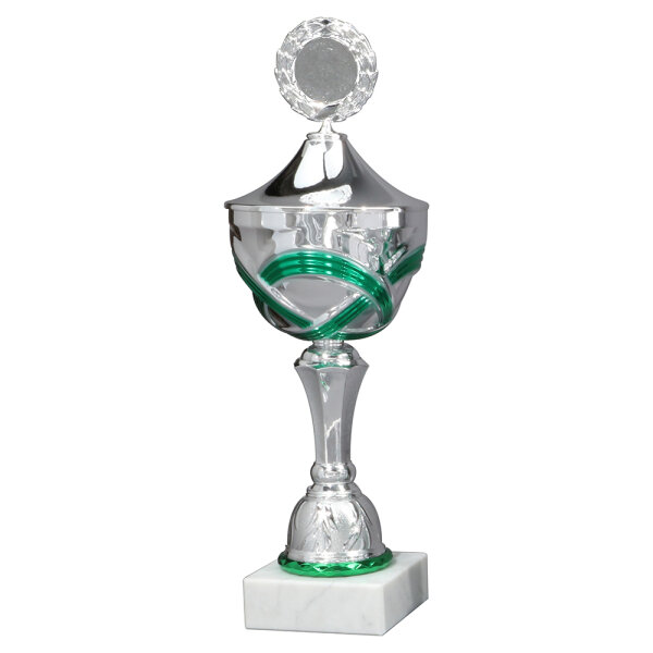 Pokal Olivia, silber/grün, 10 Größen, mit Logo oder Sportmotiv, 30-49 cm