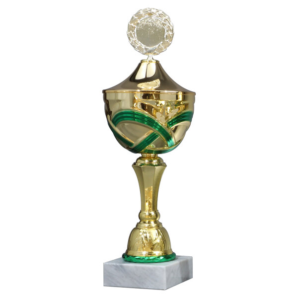 Pokal Lynette, gold/grün, mit Logo oder Sportmotiv