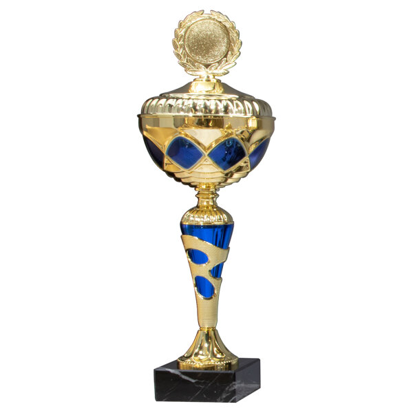 Pokal Jacinda, gold/blau, 10 Größen, mit Logo oder Sportmotiv, 31-46 cm