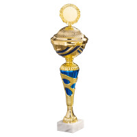 Pokal Carolin, gold/blau, mit Logo oder Sportmotiv