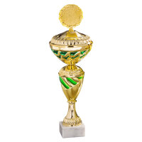 Pokal Helma, gold/grün, mit Logo oder Sportmotiv