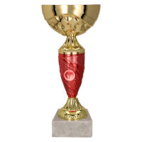 Pokal Maria, gold/rot, mit Logo oder Sportmotiv