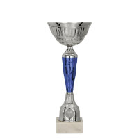 Pokal Paul, silber/blau, mit Logo oder Sportmotiv