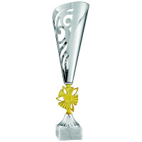 Pokal Carla, silber/gold, mit Logo und Sportmotiv