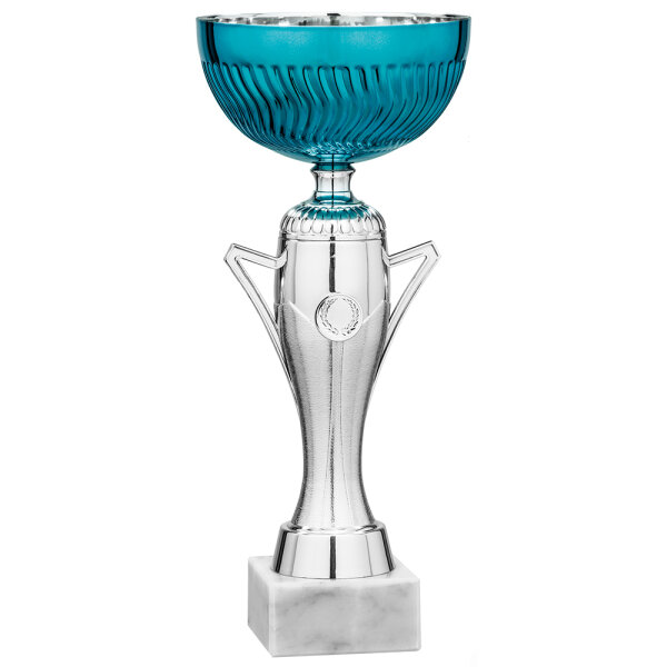 Pokal Titana, silber/blau, mit Logo oder Sportmotiv