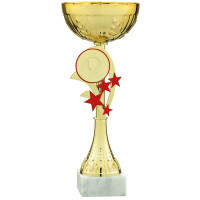 Pokal Malio, gold/rot, mit Logo oder Sportmotiv