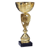 Pokal Ulla, gold, mit Logo und Sportmotiv
