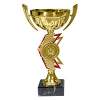 Pokal Cara, gold/rot, mit Logo oder Sportmotiv