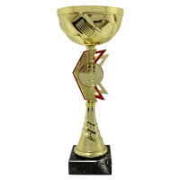 Pokal Luca, gold/rot, mit Logo oder Sportmotiv