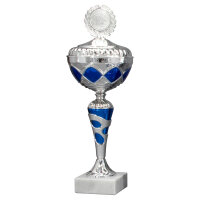 Pokal Lara, silber/blau, mit Logo oder Sportmotiv