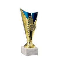Pokal Anna, gold/blau, mit Logo oder Sportmotiv
