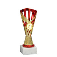 Pokal Pia, gold/rot, mit Logo oder Sportmotiv