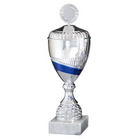 Pokal Esther, silber/blau, mit Logo oder Sportmotiv