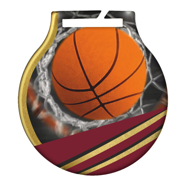 Medaille inkl. färbigem Druck "Basketball", DM 50 mm