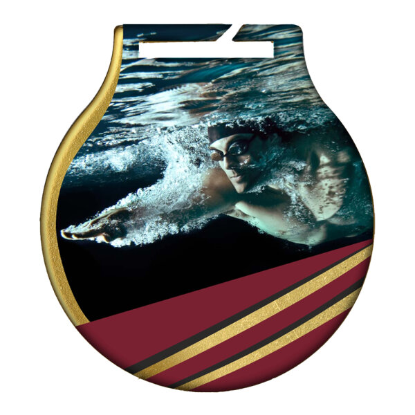Medaille inkl. färbigem Druck "Schwimmen", DM 50 mm