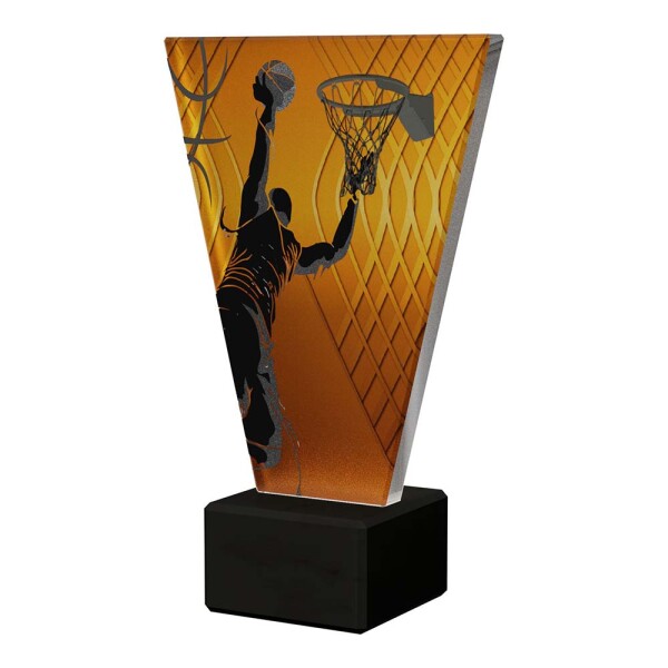 Glaspokal V-Line inkl. UV-Druck "Basketball", gelb/schwarz, 3 Größen