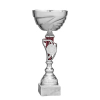 Pokal Niam, silber/rot, mit Logo oder Sportmotiv