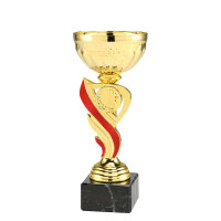 Pokal Birk, gold/rot, mit Logo oder Sportmotiv