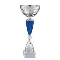 Pokal Mila, silber/blau, mit Logo oder Sportmotiv