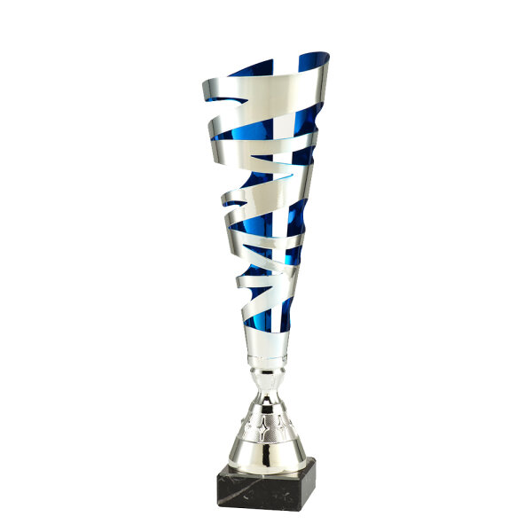 Moderner Pokal Benja, silber/blau, 3 Größen, 35-43 cm