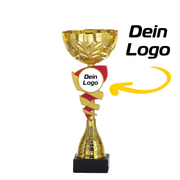 Pokal Florin, gold/rot, 6 Größen, mit Logo oder Sportmotiv, 26-32 cm