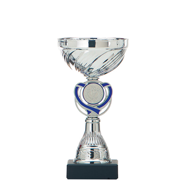 Pokal Eline, silber/blau, 3 Größen, mit Logo oder Sportmotiv, 15,5-19 cm