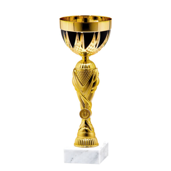 Pokal Denise, gold/schwarz, 4 Größen, mit Logo oder Sportmotiv, 26-38 cm