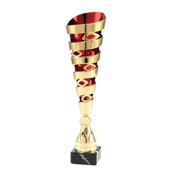Pokal Björn, gold/rot, 3 Größen, mit Logo oder Sportmotiv, 33,5-39,5 cm