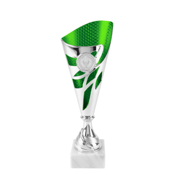 Pokal Betty, silber/grün, 3 Größen, mit Logo oder Sportmotiv, 21-27 cm