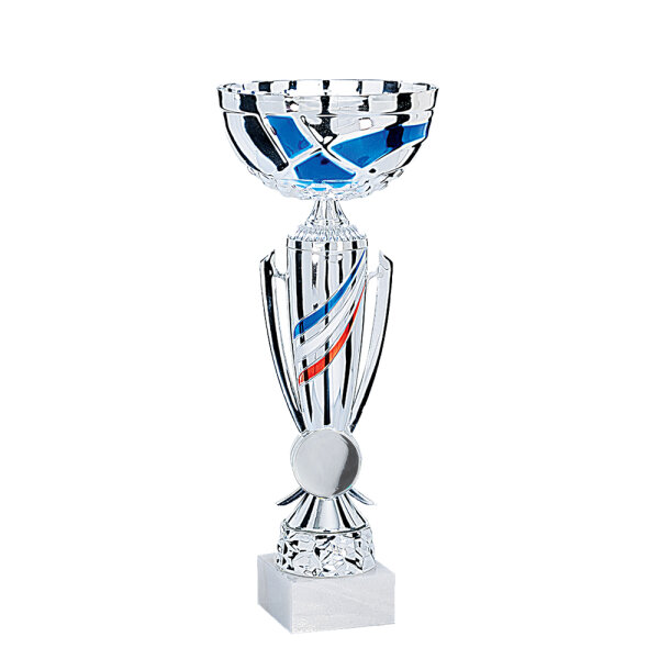 Pokal Norbert, silber/blau/weiß/rot, 3 Größen, mit Logo oder Sportmotiv, 33-39 cm